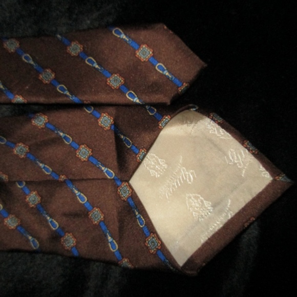 VTG GUCCI SILK SKINNY TIE BROWN BLUE BELTS DESIGN - Picture 4 of 8